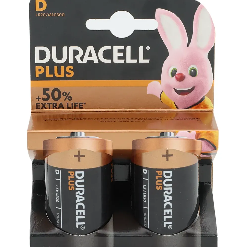 Batterier D (LR20) 2-pack - Alkaliskt - 1,5V - Duracell Plus