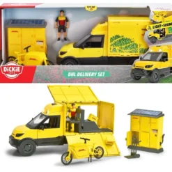 DHL Delivery Set - Paketbil Paketskåp Cykel - Dickie Toys