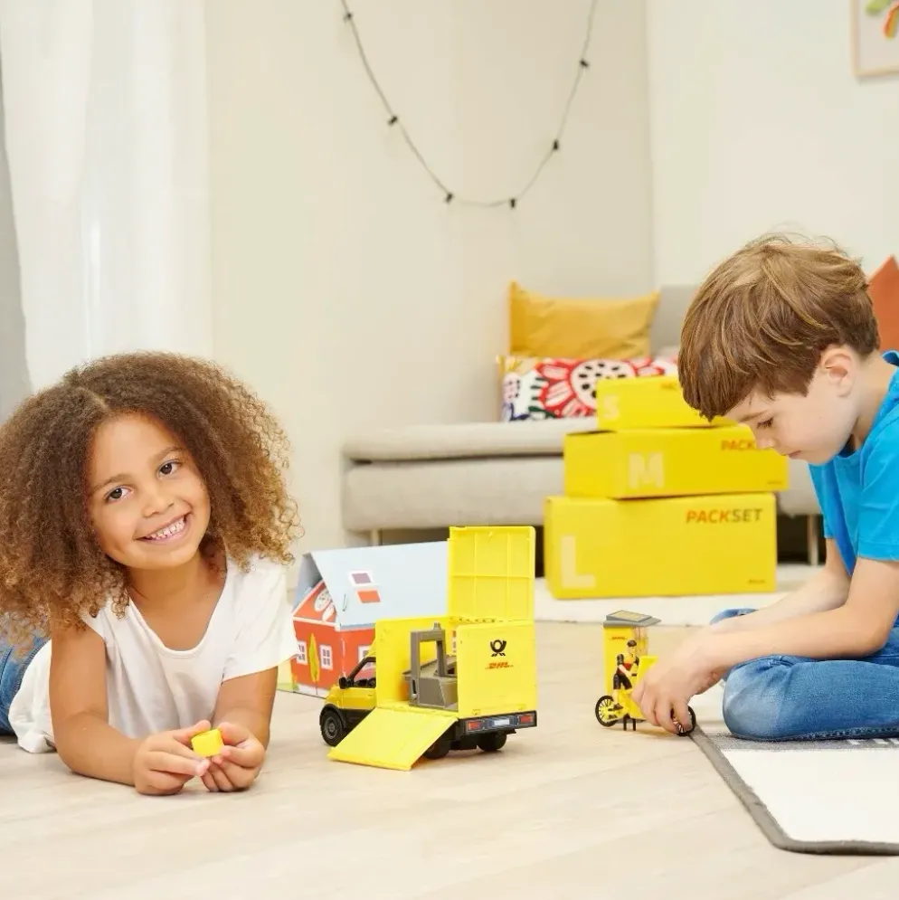 DHL Delivery Set - Paketbil Paketskåp Cykel - Dickie Toys