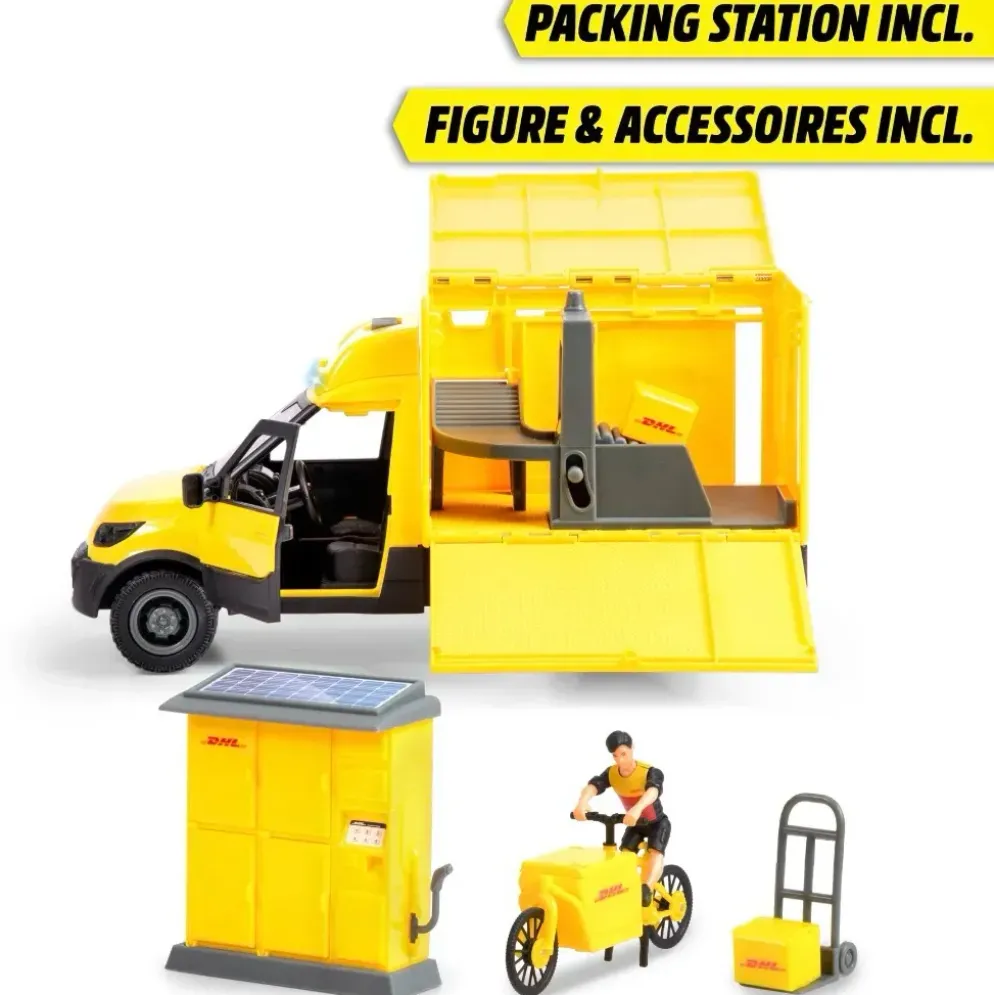 DHL Delivery Set - Paketbil Paketskåp Cykel - Dickie Toys