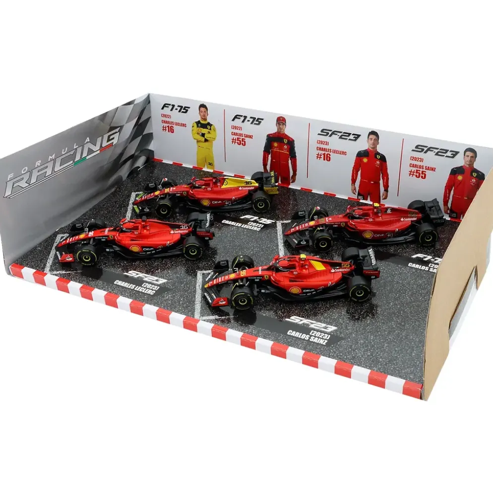 Ferrari - 4 st F1-bilar - Leclerc och Sainz - Bburago - 1:43