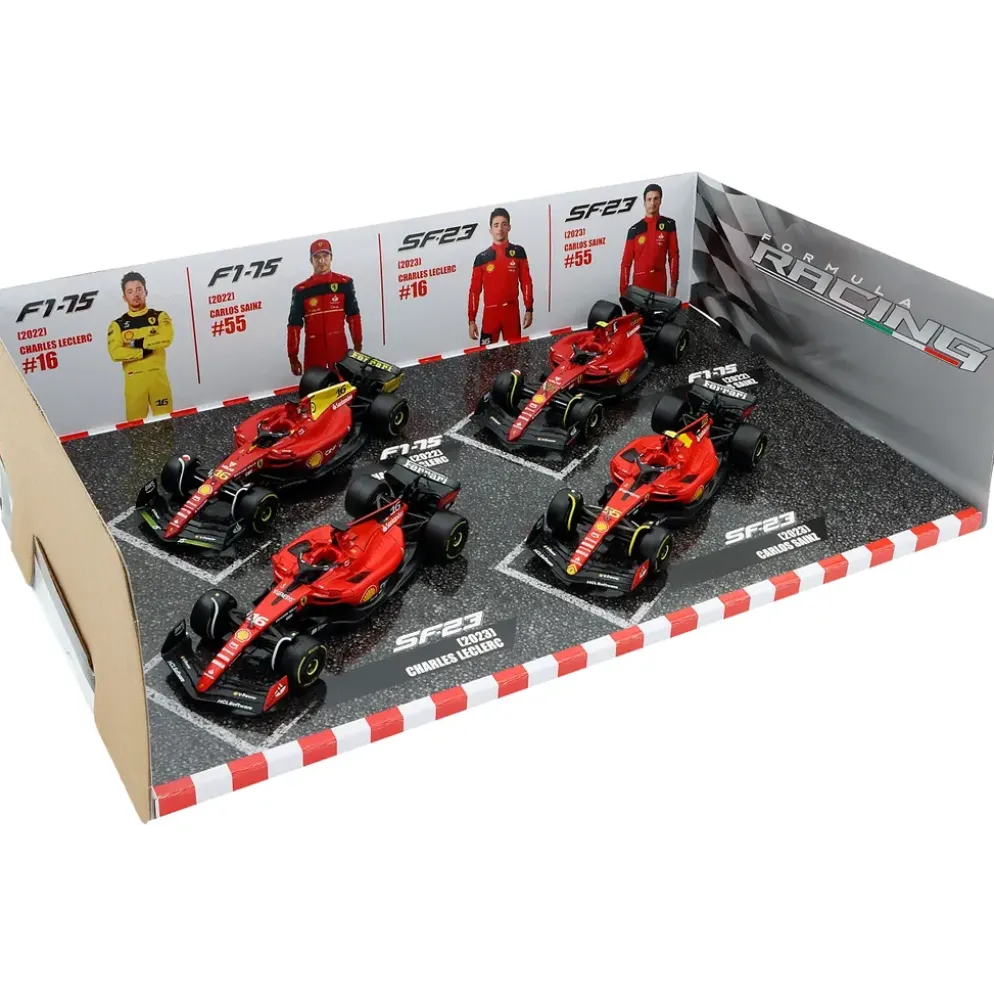 Ferrari - 4 st F1-bilar - Leclerc och Sainz - Bburago - 1:43