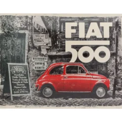 Fiat 500 - Röd - Plåtskylt - 40x30 cm