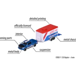 Ford F-150 Raptor + Mustang GT - Race Trailer - Majorette