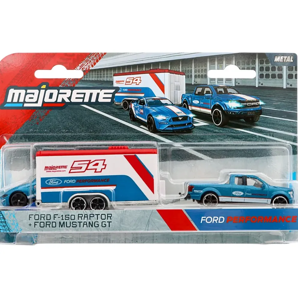 Ford F-150 Raptor + Mustang GT - Race Trailer - Majorette