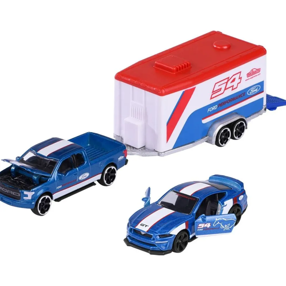 Ford F-150 Raptor + Mustang GT - Race Trailer - Majorette