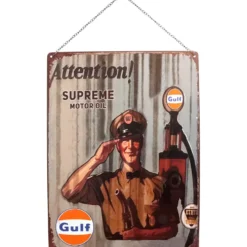 Gulf Plåtskylt med Bensinpump - 40 x 30 cm