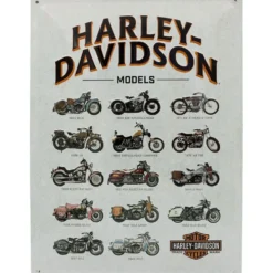 Harley-Davidson - Models - 14 cyklar - Plåtskylt - 30x40 cm