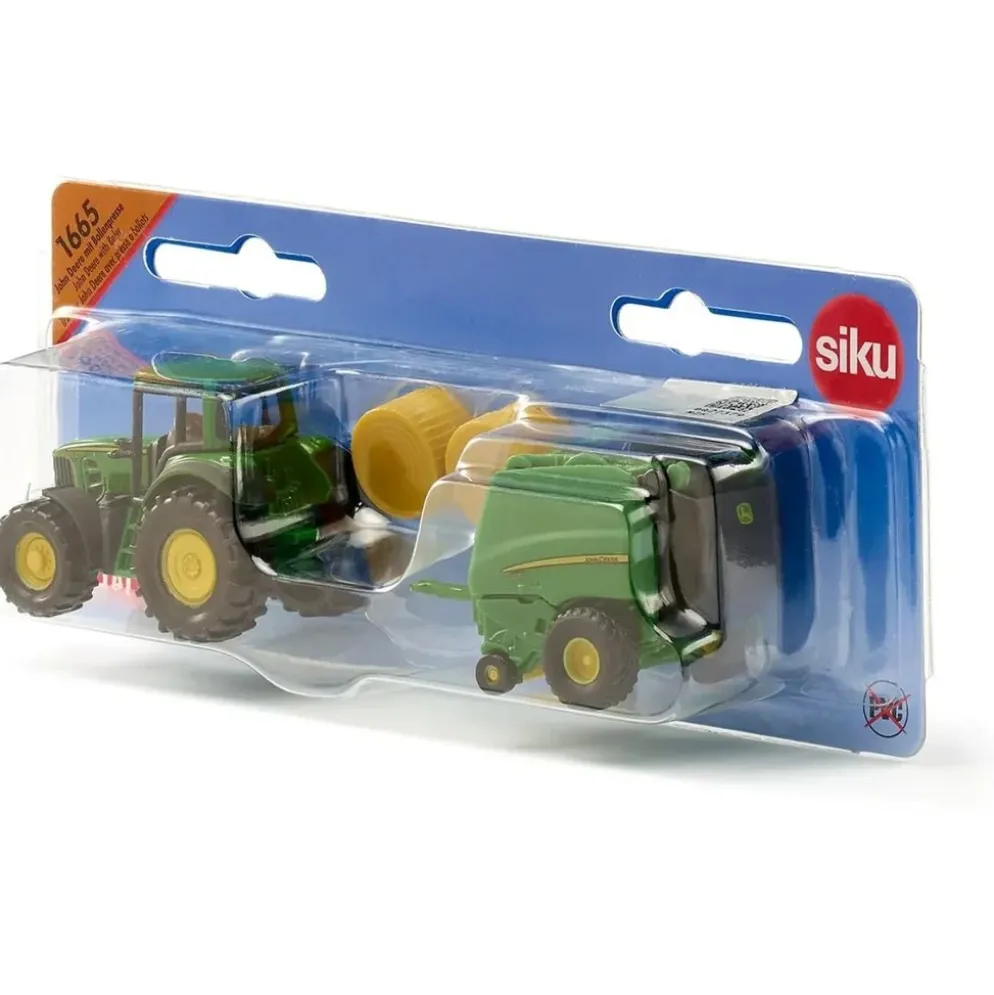 John Deere 7530 med rundbalspress - 1665 - Siku - 13 cm