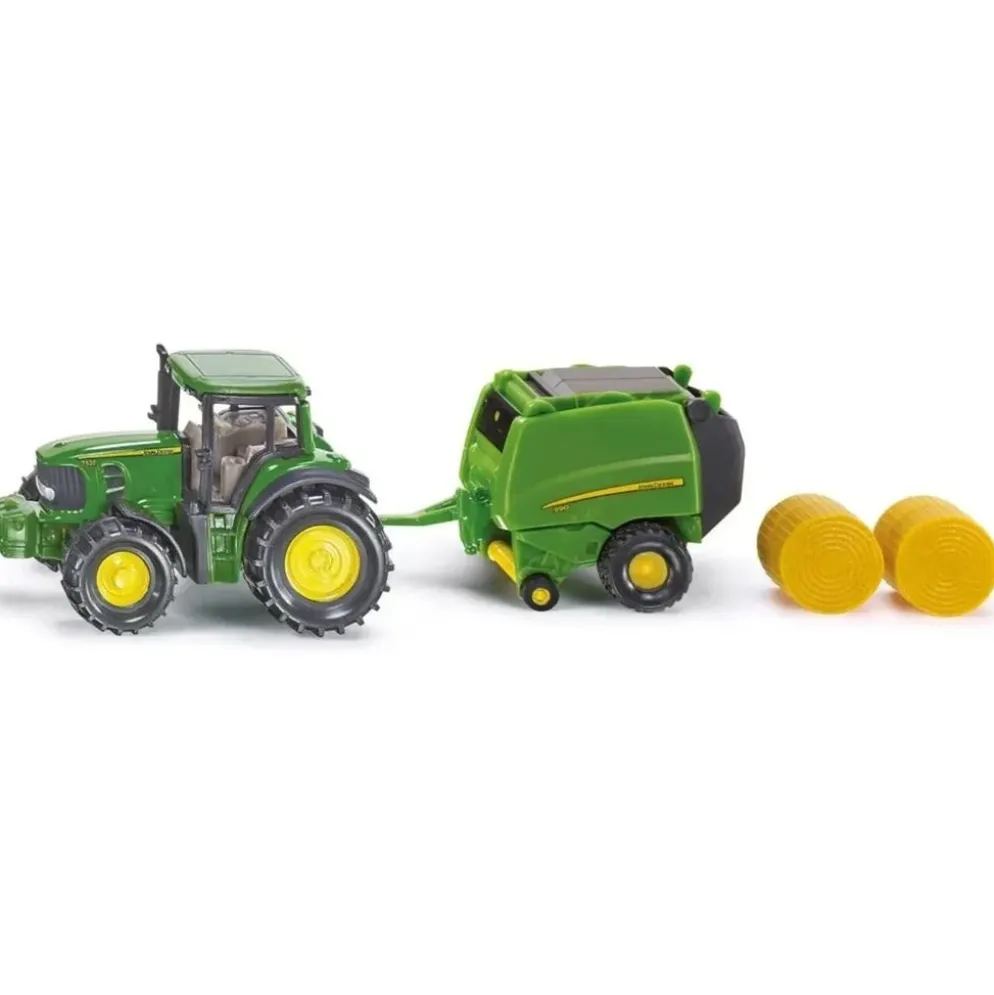 John Deere 7530 med rundbalspress - 1665 - Siku - 13 cm