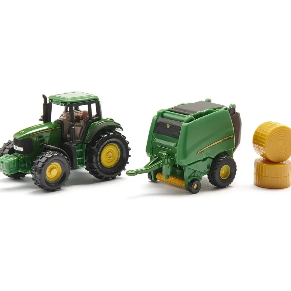 John Deere 7530 med rundbalspress - 1665 - Siku - 13 cm