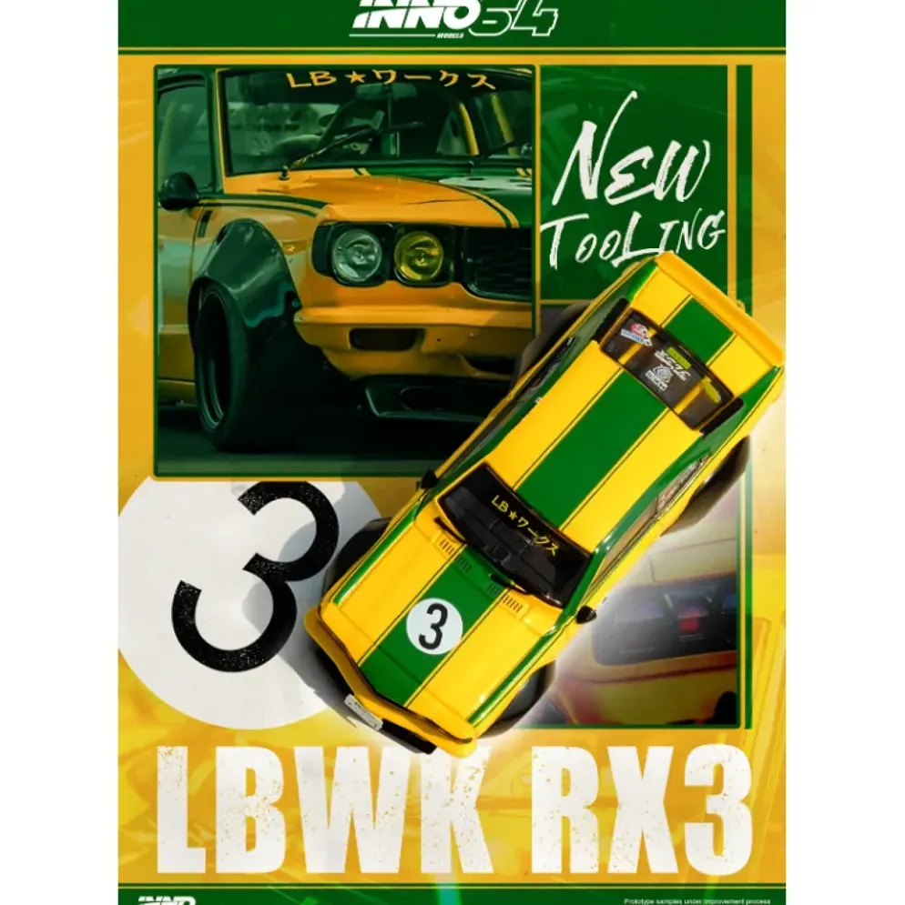 LBWK-RX-3 Savanna - Mazda - Gul / Grön - Inno64 - 1:64