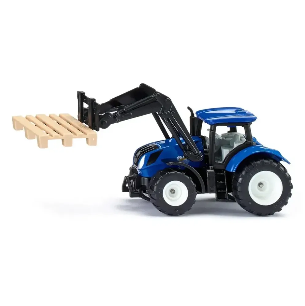 New Holland T7.315 med pallgaffel + pall - Blå - Siku - 6 cm