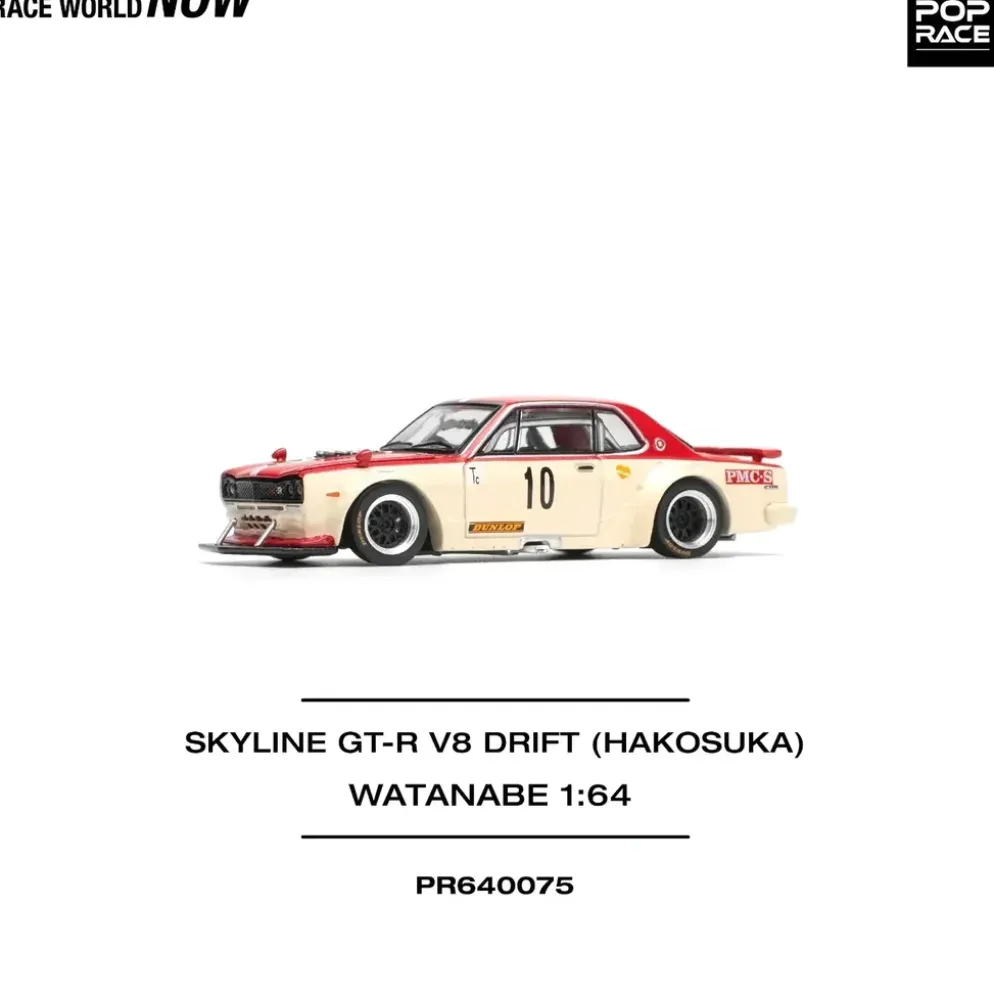 Nissan Skyline GT-R V8 Drift Hakosuka Watanabe - Vit / Röd - 75 - Pop Race - 1:64