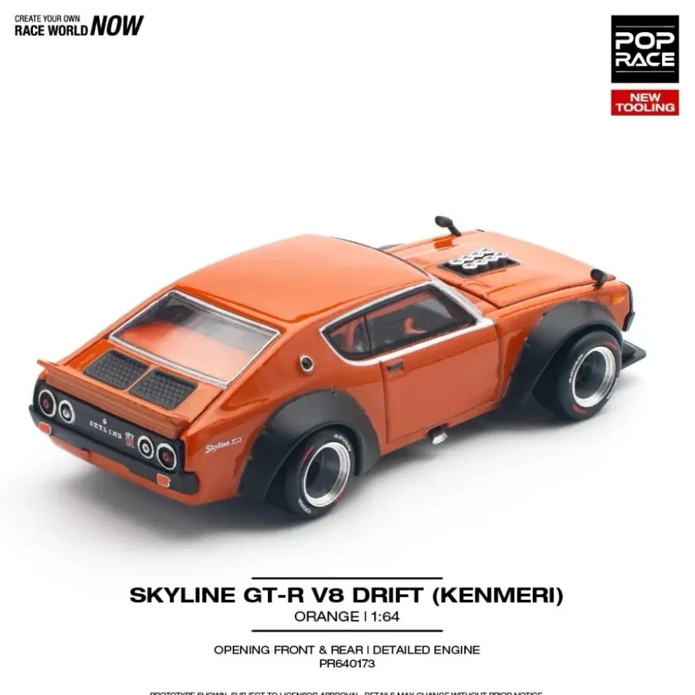 Nissan Skyline GT-R V8 Drift (Kenmeri) - Orange - 173 - Pop Race - 1:64