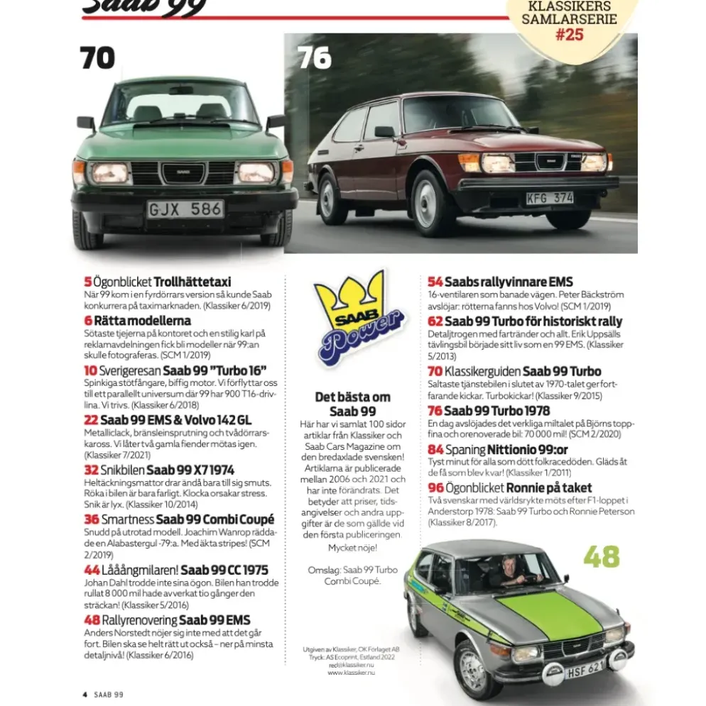 Saab 99 - Klassikers Samlarserie #25 - Tidning