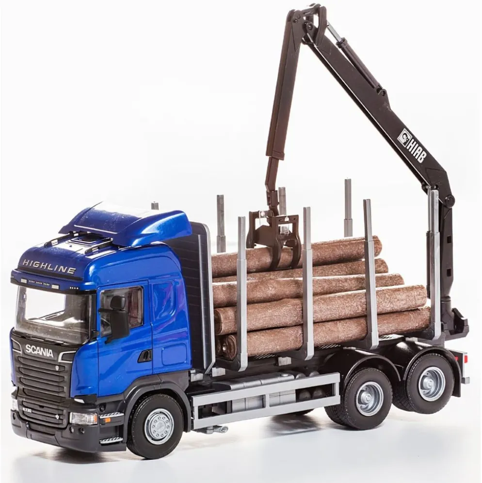 Scania - Timmerbil med kran - Blå - EMEK - 33 cm