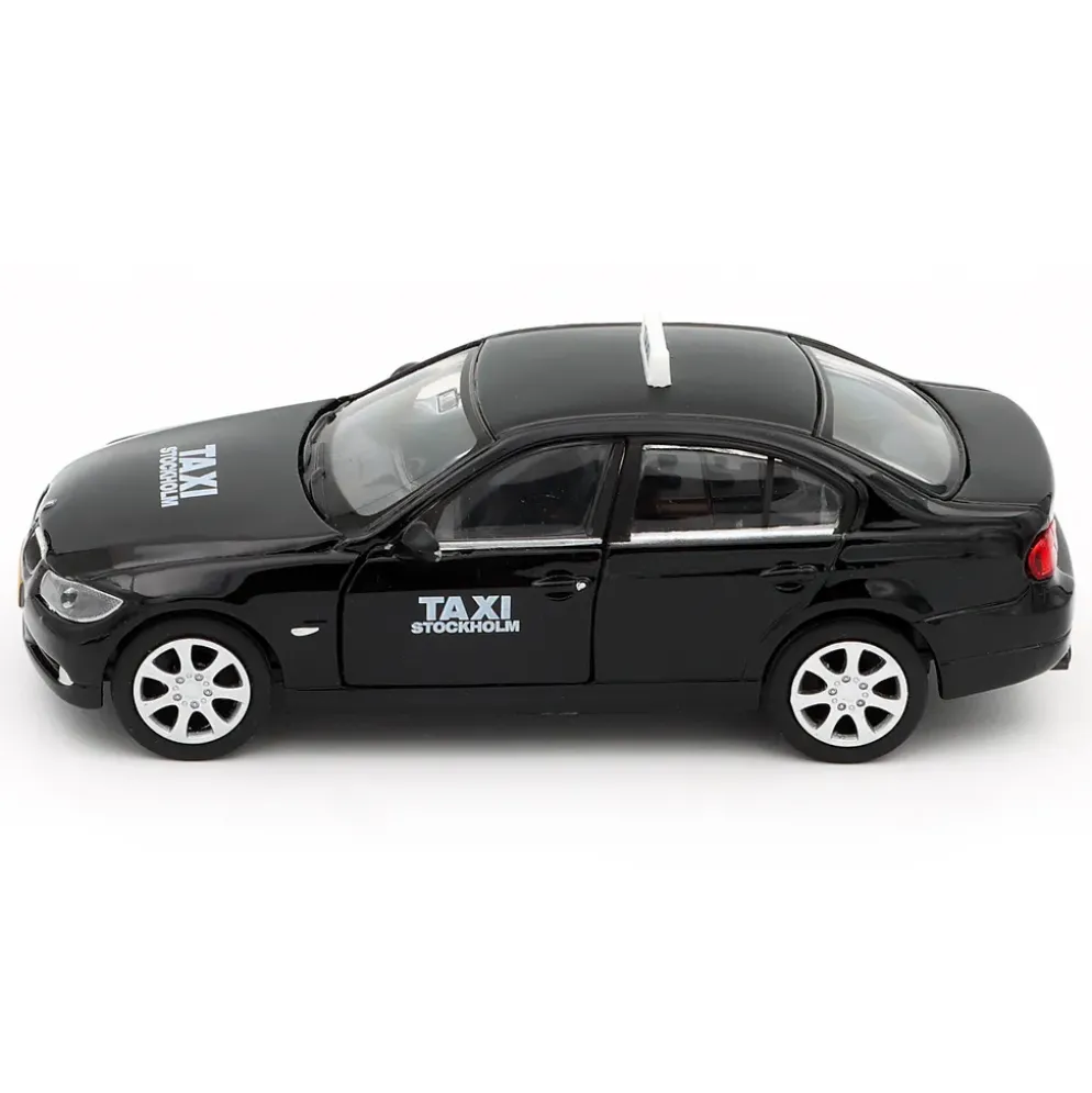 SKADAD FÖRPACKNING - BMW 318i - Taxi Stockholm - Welly - 1:38 - 12 cm