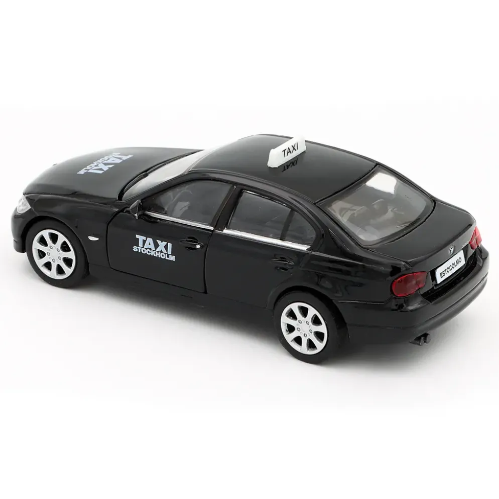 SKADAD FÖRPACKNING - BMW 318i - Taxi Stockholm - Welly - 1:38 - 12 cm