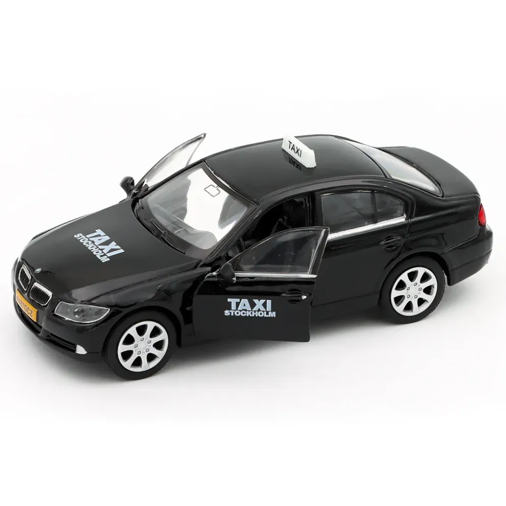 SKADAD FÖRPACKNING - BMW 318i - Taxi Stockholm - Welly - 1:38 - 12 cm