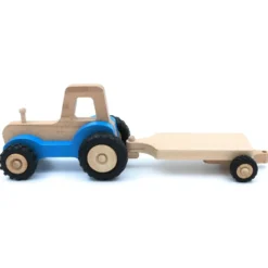 Stor trätraktor med släp Serge - Blå