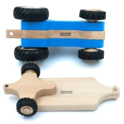 Stor trätraktor med släp Serge - Blå