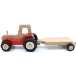 Stor trätraktor med släp Serge - Röd