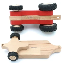 Stor trätraktor med släp Serge - Röd