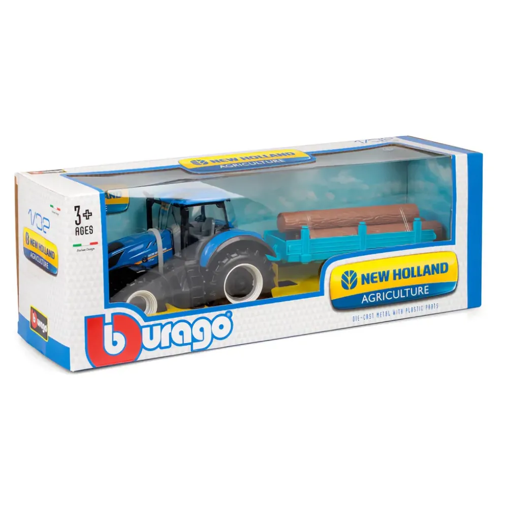 Traktor med timmervagn - New Holland T7.315 - Bburago