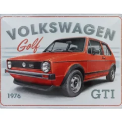 Volkswagen Golf GTI 1976 - Röd - Plåtskylt - 40x30 cm