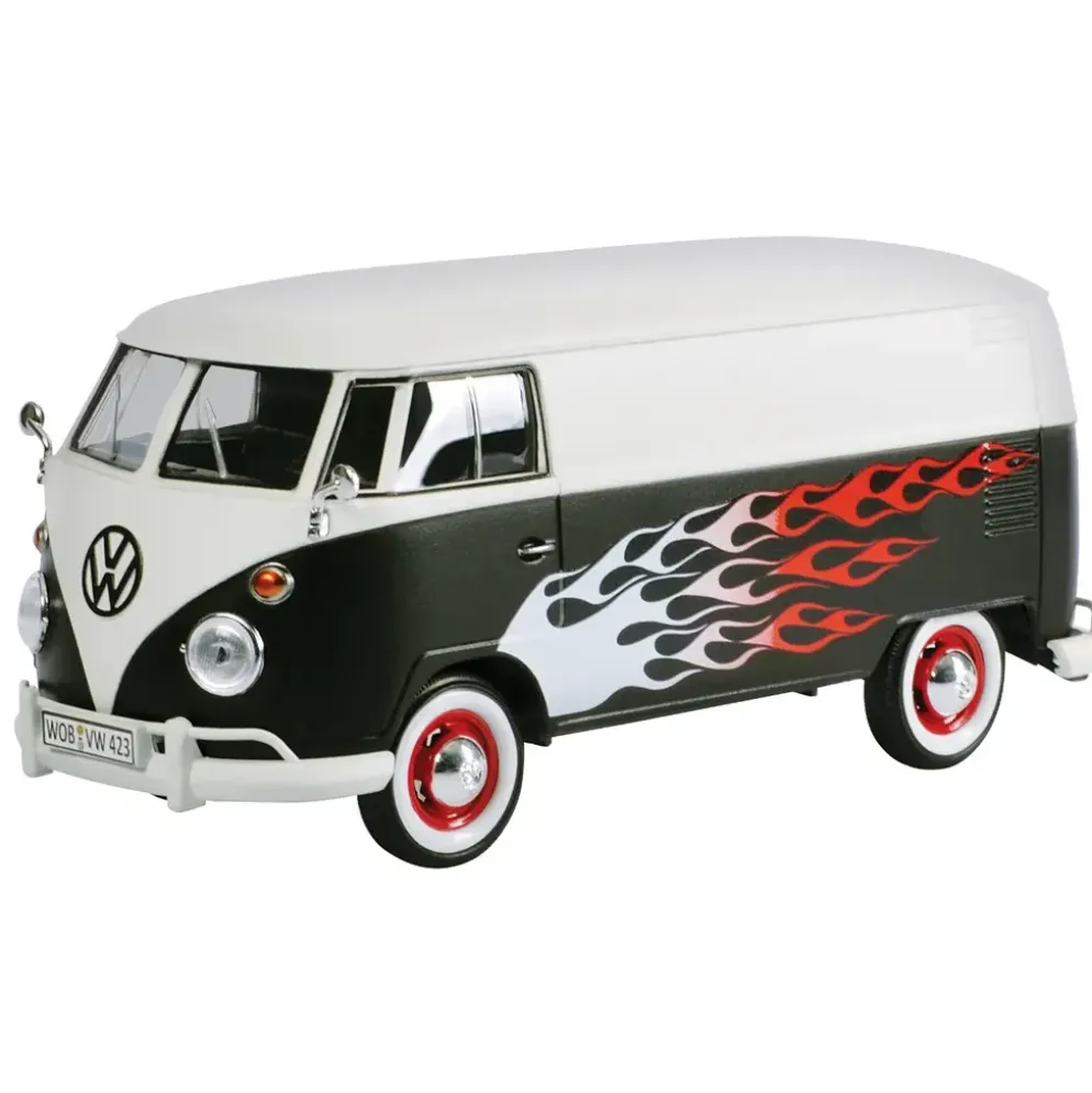 Volkswagen T1 - Svart / Vit med flames - Motormax - 1:24