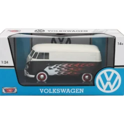 Volkswagen T1 - Svart / Vit med flames - Motormax - 1:24